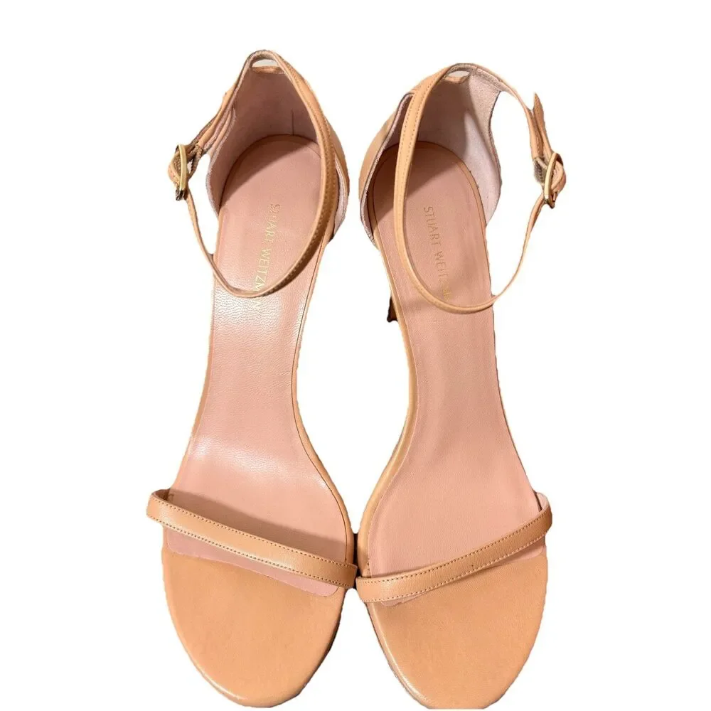 Stuart Weitzman Nudistsong Ankle-Strap Open-Toe Heels Sz 8